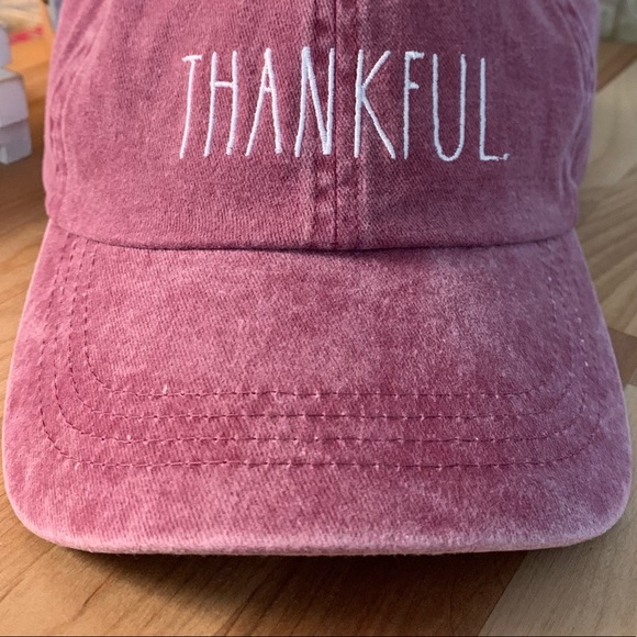 Rae Dunn “THANKFUL” LL Washed Burgundy Ball Hat - Picture 3 of 10